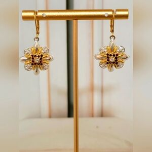 Vintage Joan Rivers Dangle Earrings With Clear & Red Crystals
